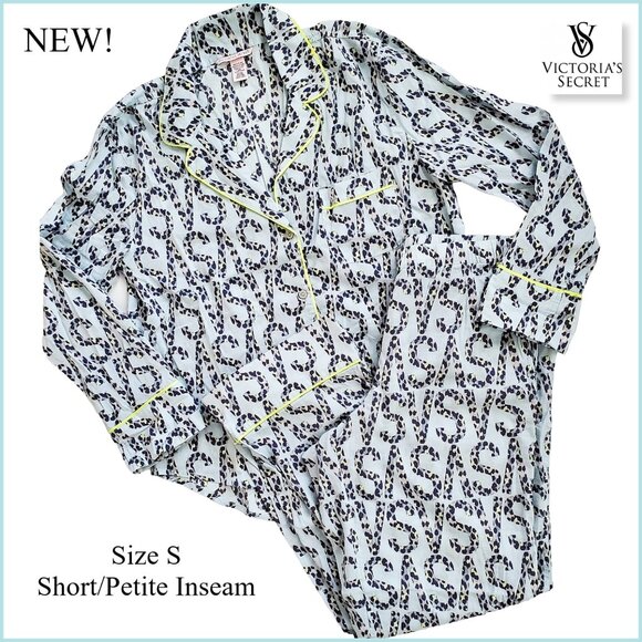 RARE Victoria's Secret Cheetah Leopard Logo Print Modal Pajama Set PJs Small - Picture 1 of 16
